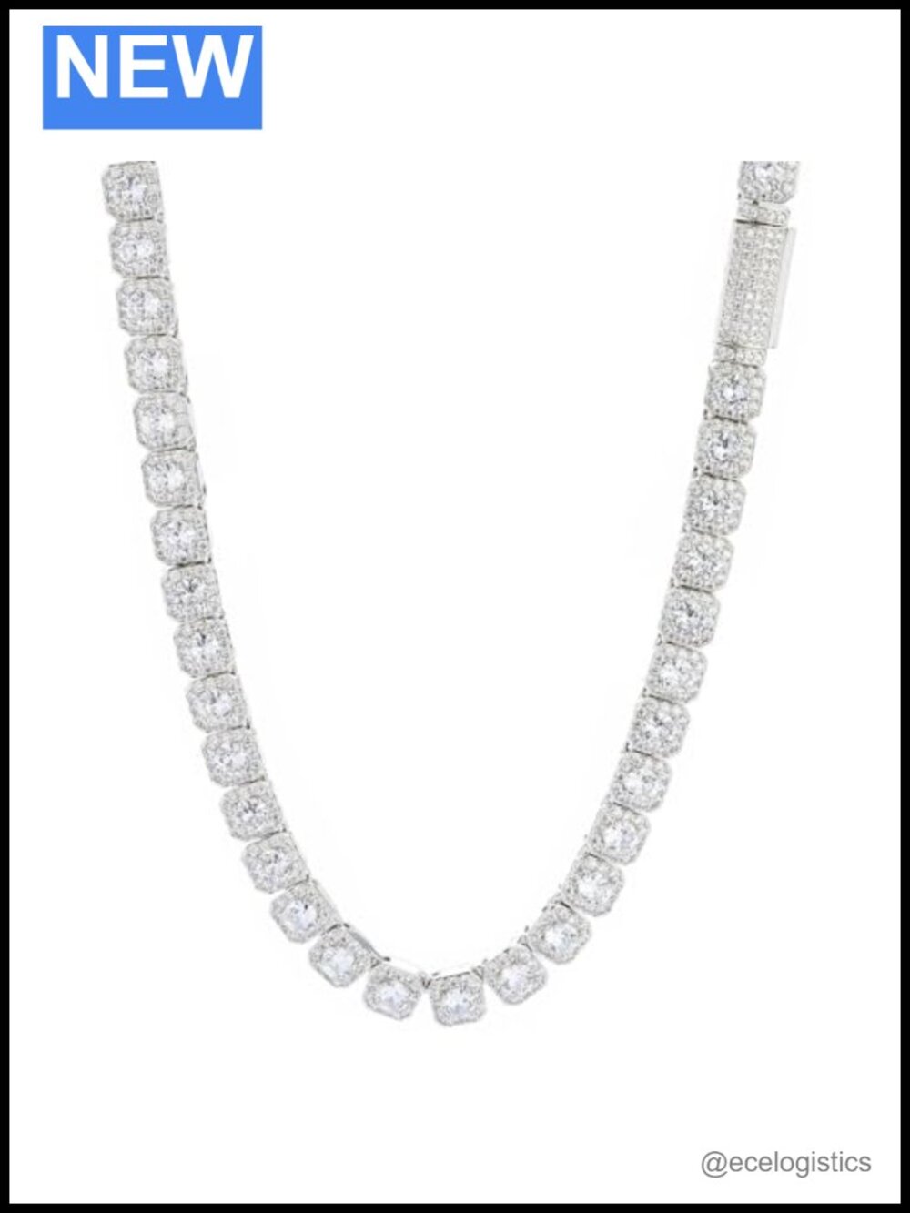 7mm Cluster Tennis Chain Iced Out Link Necklace 18K Gold Plated CZ 18in
